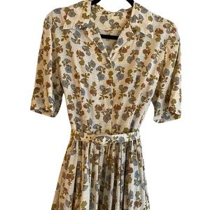 50s florals dress VTG, short sleeve full skirt 1950s, 60s retro flowers floral